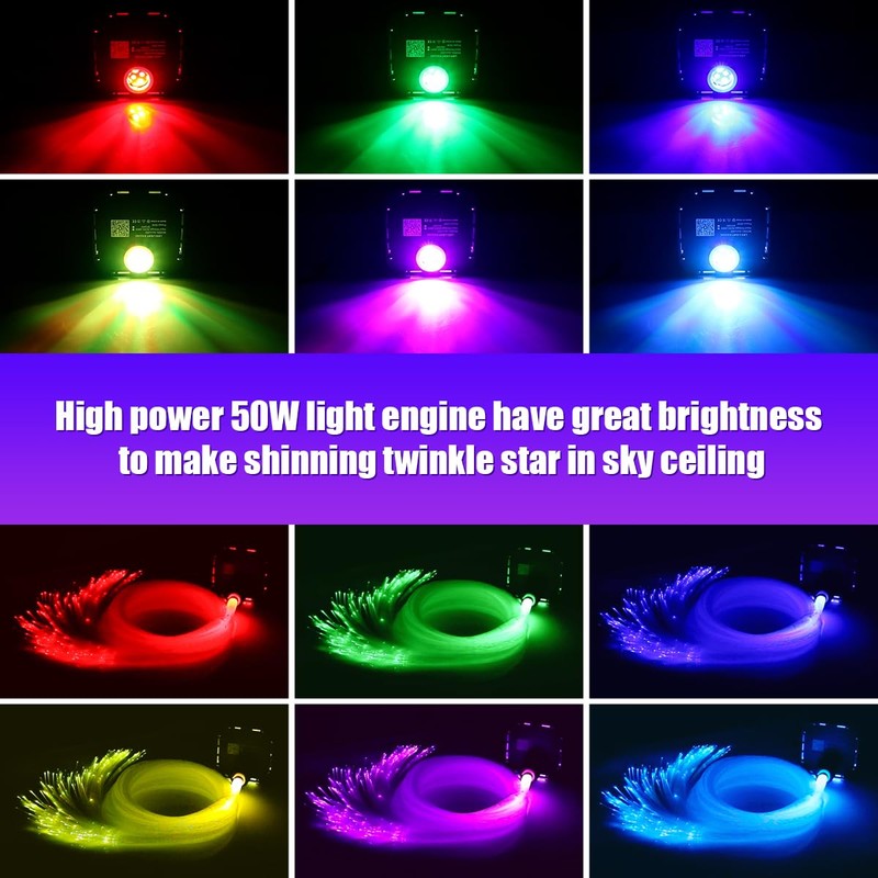AZIMOM High Brightness 50W Twinkle Fiber Optic Light Source RGBW