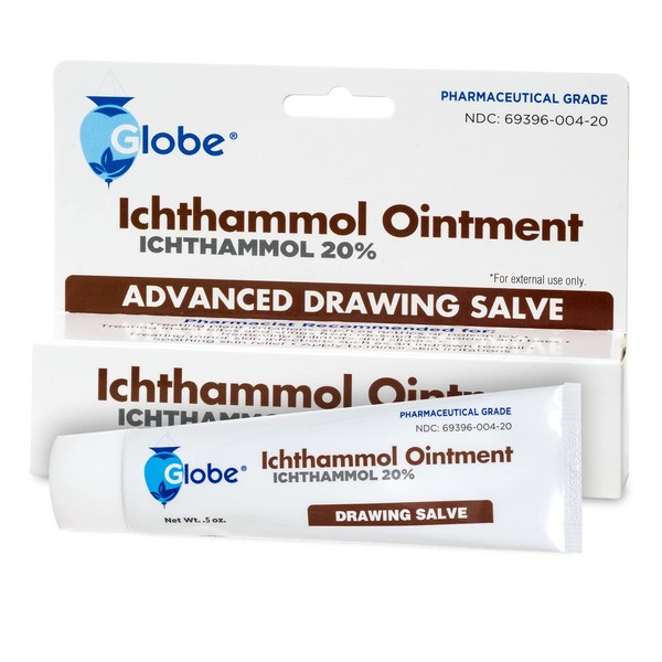 Globe Ichthammol Ointment 20% (Drawing Salve) 1 OZ - Soothing Skin Relief, Treatment of Eczema, Acne, Boils, Splinters, Bee Stings - Maximum Strength