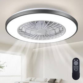 XINSHUO 20'' Low Profile Ceiling Fan with Light & Remote, Modern Enclosed Ceiling Fan, Flush Mount LED Ceiling Fan with Dimmable Lights, for Indoor Bedroom Living Room Dining Room Kitchen (Bitonal)