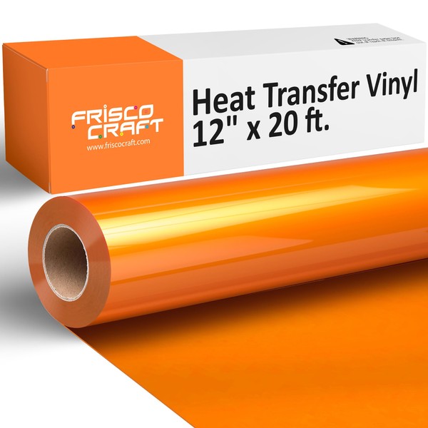 Frisco Craft HTV Vinyl Rolls - Heat Transfer Vinyl Rolls for Custom Prints - 12" x 20ft Matte HTV Roll - Iron on Vinyl for All Cutter Machines - PU HTV Heat Transfer Vinyl - DIY Heat Vinyl (Orange)