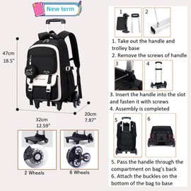 Rolling Backpack for Boys Girls Kids Backpack with Wheels Elementary School Roller Bookbag Trolley School Bag for Travel Black