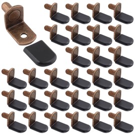 Biaungdo 30 Pcs Shelf Support Pegs, 1/4 Inch L-Shaped Clips with Rubber Sleeve, Cabinet Shelf Pegs for Bookshelves Glass Corner Shelf Cabinet Furniture, Antique Bronze