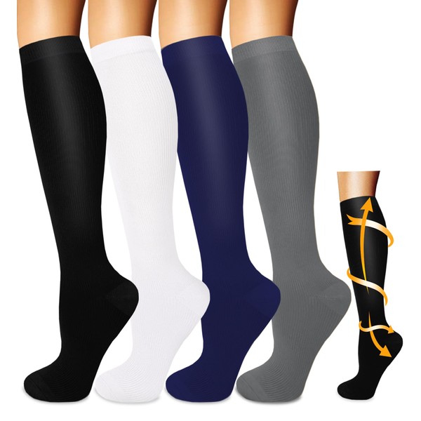Iseasoo - 4 pares de calcetines de compresión para hombres y mujeres, el mejor apoyo para enfermeras, correr, atletismo