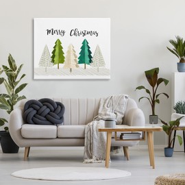 Stupell Industries Merry Christmas Greeting Modern Minimal Pine Trees, Designed by Ziwei Li Canvas Wall Art, 36 x 48, Green