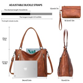 Long Keeper Women's Large Handbag Tote Bag Shopper Women's Leather Shoulder Bag Women's Shoulder Bag Faux Leather Handbag with Purse Set of 2, Brown-Style2