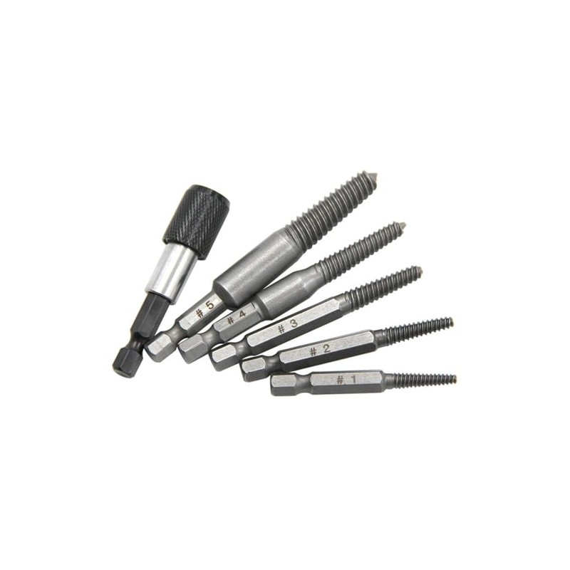 6-Piece Reverse Tap Screw Extractor Set for Removing Broken Bolts