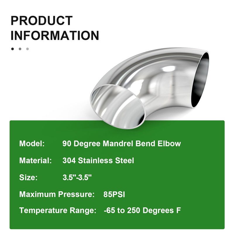 TAISHER 2PCS 304 Stainless Steel 3.5" 90 Degree Mandrel Bend