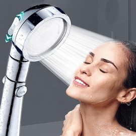 SQUADO High Pressure Shower Head with 3 Jet Types High Pressure and Universal Anti-Limescale Function Chrome