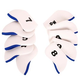 Golf Club Iron Head Covers 10 Piece Set Headcover Protector White with Blue