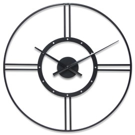Infinity Instruments Large Metal Wall Clock 24 inch Astro Contemporary Modern Decorative Home Decor, Battery Operated (Black)