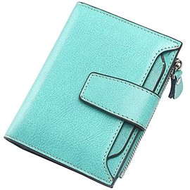 Lavemi - portafolios de piel para mujer, con bloqueo RFID, tamaño pequeño, plegable, compacto, para tarjetas de crédito, para mujer, con ventana de identificación, bolsillo con cierre, Azul tiffany, One Size
