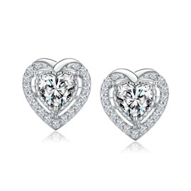 RANDES Cubic Zirconia Earring Studs 925 Sterling Silver April Birthstone Earrings Created Diamond Heart Earrings for Women