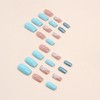 24pcs Square False Nails Short, Blue Stick on Nails Glitter