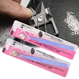 ZJchao Pinzas de Arte de Uñas de Acero Inoxidable de 2 pcs, Pinzas Antiestáticas de Color Pinzas de Manicura de Cabeza Recta Herramienta de Taladro de Bricolaje(01)