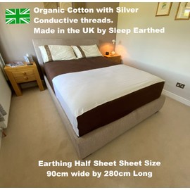 SleepEarthed Earthing Half Sheet UK MADE 280cm x 90cm. Sleep Better By Grounding The Body. Inc Plug & Cable. Organic Cotton., Beige
