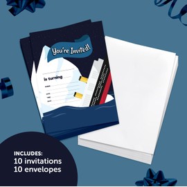 Desert Cactus Titanic Style 2 Happy Birthday Invitations Invite Cards (10 Count) With Envelopes Boys Girls Kids Party (10ct)