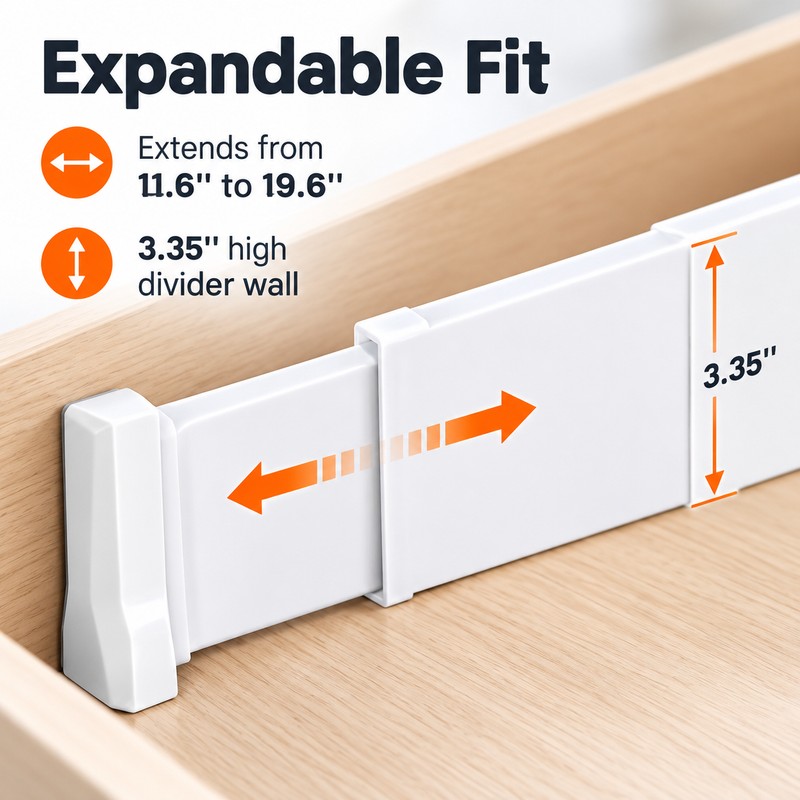 2-Pack Adjustable Drawer Dividers - 11.6–19.6 in Expandable Organizers for