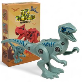 MIJOMA DIY Dinosaur Building Kit - Build Your Mini Dinosaur, 5 Models - Carnotaurus, T-Rex & More, Movable Plastic Figures, Game & Fun for Children (Velociraptor)