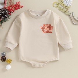 CHAUKAREAUL Newborn Baby Girl Boy Christmas Outfit Long Sleeve Embroidery Patterns Sweatshirt Romper Fall Clothes (Khaki-5, 6-12 Months)