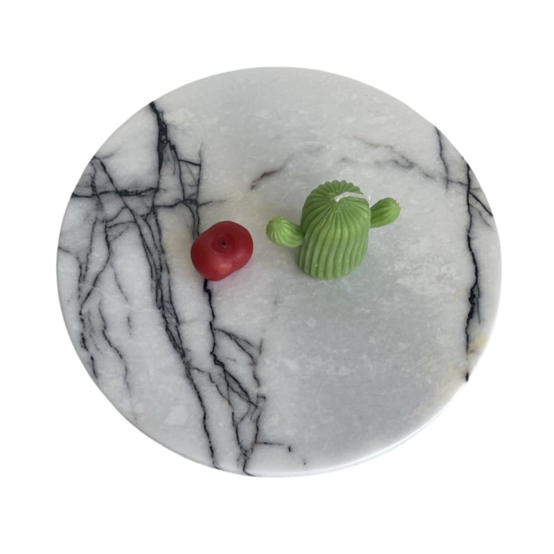 StonePlus Natural Round Marble Tray Glossy Pastry Board for Dessert,