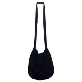 Tote Bag for Women Knitted Shoulder Bags Aesthetic Crocheted Bags Purse Fairy Grunge Hobo Bag Crochet Crossbody Bag - Color: BLACK