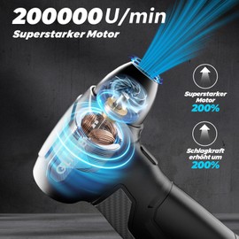 Gliese Elektrische Druckluftspray Staubgebläse, 200000 U/min Druckluft Airwhizz Air Duster, Mini Compressed Air, Turbo Fan Duster PC Reinigungsset Mit 8000mah Akku Gebläse für Laptop (Schwarz Pro)