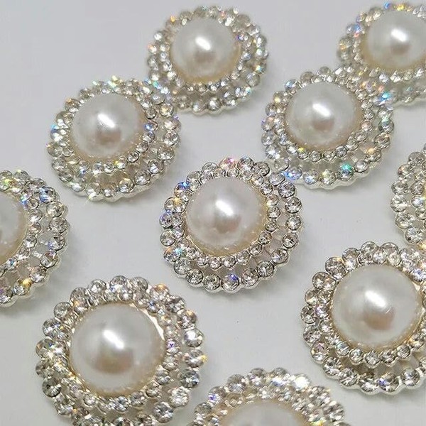 12/24 Pieces 20 mm Pearl Rhinestone Buttons Clothing Decor Metal