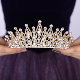 Teyglen Wedding Tiara Crown for Women Gold Crystal Princess Tiara Elegant Rhinestone Queen Crowns Headband for Brithday Pageant Party Prom (Gold)