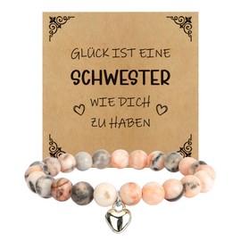 Sister Gift, Birthday Gifts for Sisters Gift Sister Christmas Birthday Graduation Valentine's Day Thank You Sisters, Big Sister Heart Gifts from Brother, Women's Bracelet Pink