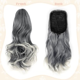 Felendy 15" Ponytail Extension Drawstring Curly Wavy Ponytail Extensions Clip in Long Pony Tails Hair Cute Synthetic Piece for Women Sliver Gray to Platinum Blonde