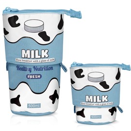 CHILLSILA Pencil Case, 2-in-1 Pencil Case/Stand Pencil Holder, Telescopic Pencil Case, Cute Pencil Holder for Teenage Girls, Blue - Milk, pencil case