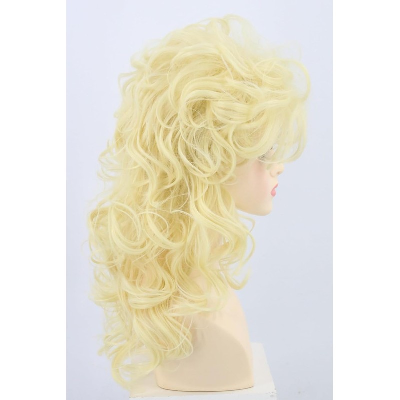 LeMarnia Women's Golden Yellow Fluffy Long Curly Wig Rock Singer