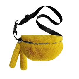 Fuzzy Fanny Pack for Women Faux Fur Belt Bum Bag with Adjustable Strap Waist Pouch Casual Crossbody Purse for Travel, Yellow, One Size