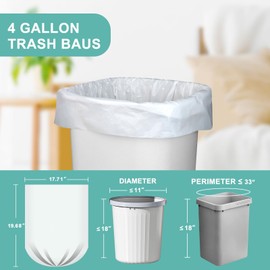 112 Count-4 Gallon Trash Bag, White Trash Bags, Bathroom Trash Bags Small Garbage Bags for Bathroom Can,White 4 Gal Small Trash Can Liners(7 Rolls,Upgrade)