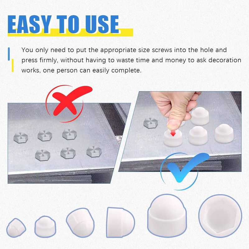 Glarks 160Pcs White Bolt Covers Screw Caps Assortment Kit, M4