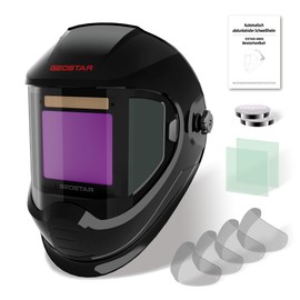 GEOSTAR Automatic Welding Helmet Panoramic 180° View 8.8 x 9.8 cm True Color Auto Darkening Welding Helmet 4 Arc Sensor 4/5-8/9-13 for Tig MIG ARC