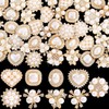 HINZIC 45pcs Rhinestone Pearl Buttons, 9 Styles Flat Back Faux