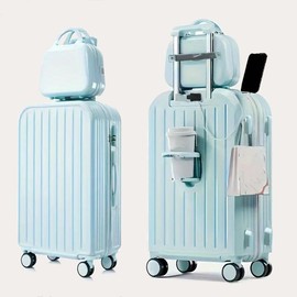 20-inch 2 Piece ABS+PC Hardshell Luggage Set in Classic Design, Elegant and Durable Suitcases, Luggage with one handbag set, Cabin Size - Color: QS-20IN-ZM-BLUE