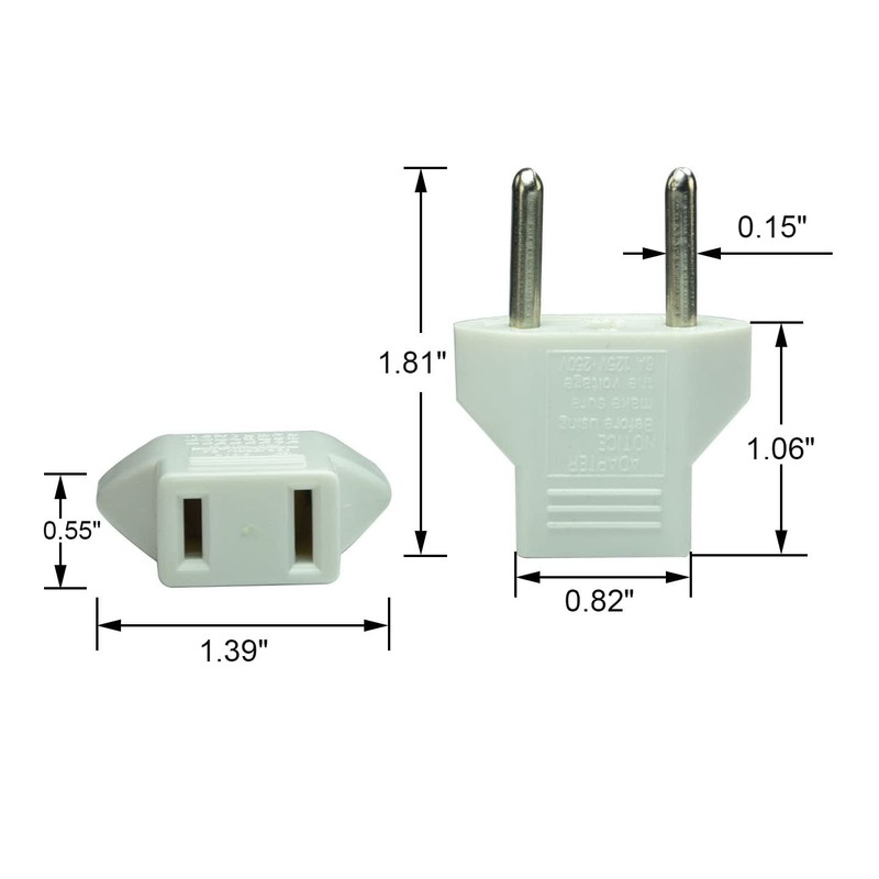 X-SHIYUN 2 PCS American USA to European Outlet Plug Adapter(White)