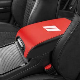 INTGET Center Console Cover for Dodge Charger Accessories 2011-2020 2021 2022 2023 for Chrysler 300 2015-2022 Leather Armrest Cover Console Lid Protector Cushion Pad (Black with Red, Leather)
