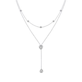 DAOCHONG Layered Necklace for Women, Sterling Silver, Layered Chain, Lariat Collar, Y Shaped Necklace, Valentine's Day Gifts for Women, Sterling Silver, Pearls, zirconia