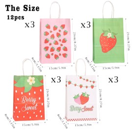 L7HWDP 12 Pcs Strawberry Party Favor Bags Summer Strawberry Gift Bags Strawberry Paper Cute Goodie Candy Bags with Handles for Kids Berry First Birthday Party Supplies Baby Shower Wedding Decoration