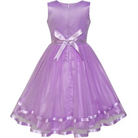 LZ74 Flower Girl Dress Purple Belted Wedding Party Bridesmaid Size 7