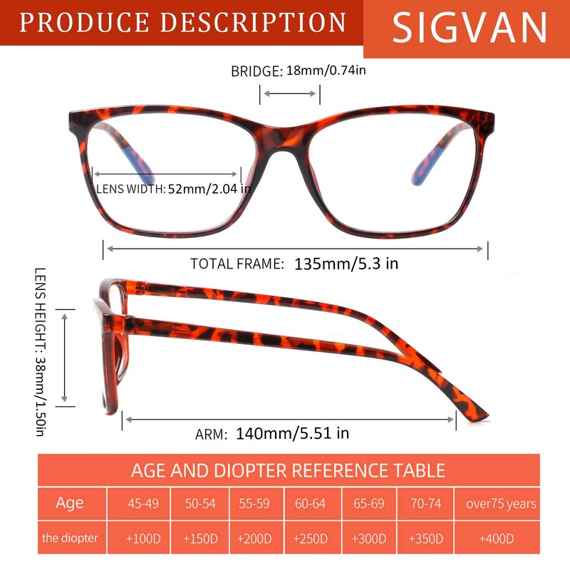 SIGVAN Ladies Reading Glasses Blue Light Blocking Spring Hinge Fashion