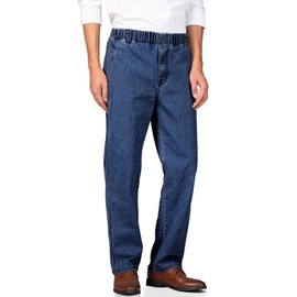 Soojun Mens Casual Loose Fit Elastic Waist Jeans Denim Pants, Indigo, 36W x 28L