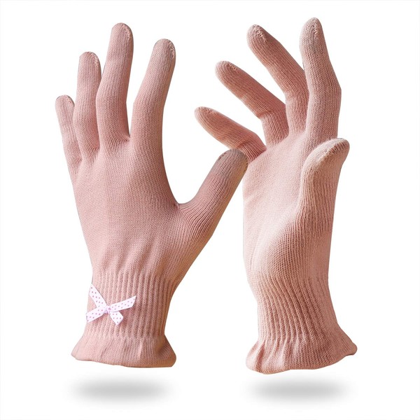 EvridWear Beauty Cotton Gloves with Touchscreen Fingers for SPA, Eczema, Dry Hands, Hand Care, Day and Night Moisturizing, 3 Sizes in Feather or Light Weight (6 pair L/XL, Light Weight Pink Color)