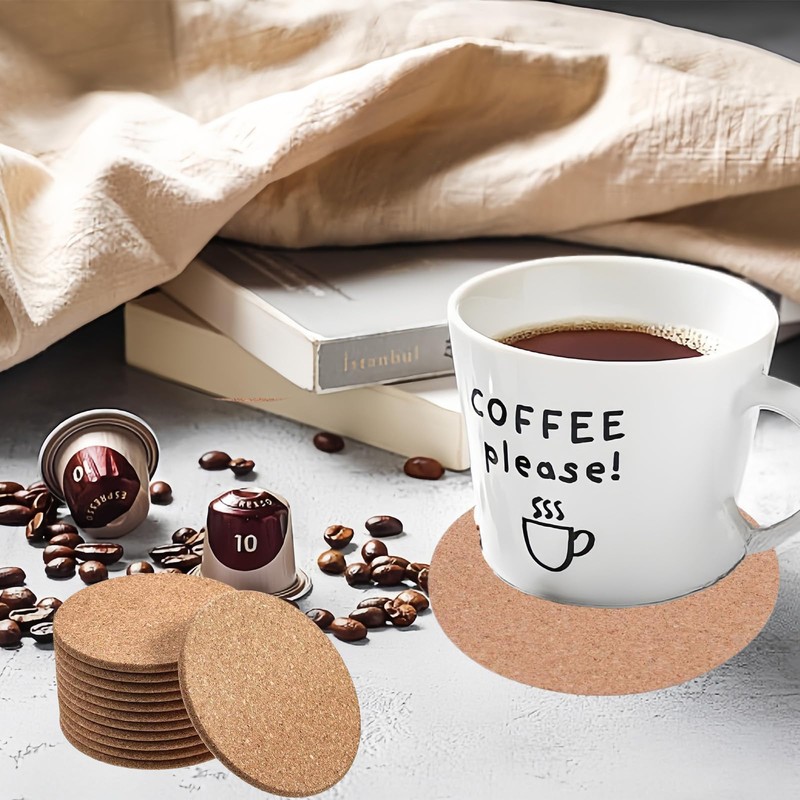 60 PCS Drinks Coasters Mats Heat-Resistant Cork Drink Coasters for