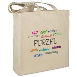 Fabric Bag with Name Purzel – Positive Features Motif – Beige – Fabric Bag, Jute Bag, Shopping Bag, Bag, beige
