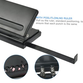 BATINO 6 Hole Punch, Hole Puncher A4 A5 Adjustable Pitch Office Binder Punch Metal Hole Punch Desktop Planner Punch for A3 A6 B3 B3 B4 B5 B6 B7 Size Six Ring Binder Planner,8 Sheet Punching (Black)