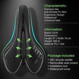 OUXI Bicycle Saddle, Gel Bicycle Saddle Comfortable Hollow Ergonomic Bicycle Seat Touring Saddle Suitable for Men Women MTB Road Bike Mountain Bike Exercise Bike City Dirt E Bike (Grey)